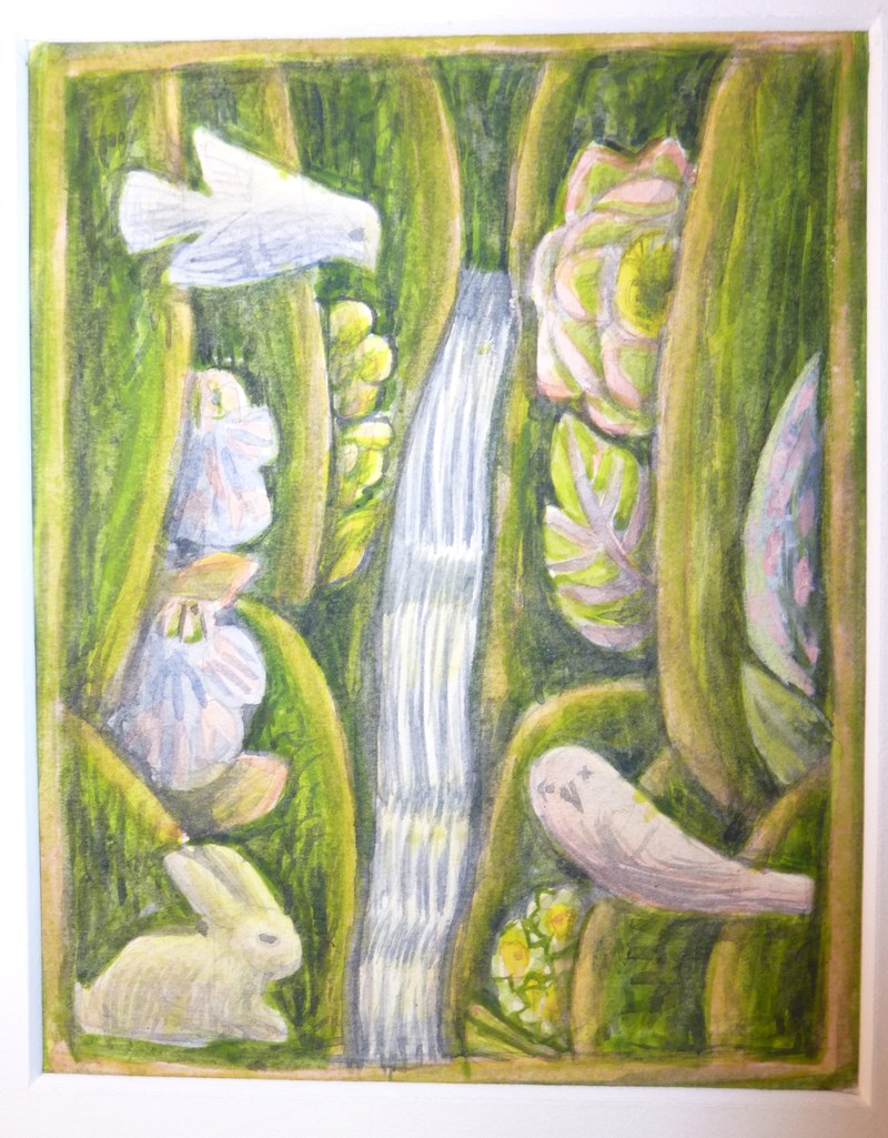 W4946-000 Willi Hartung - 2 Vögel - Hase - Orchideen - Wasserfall.JPG